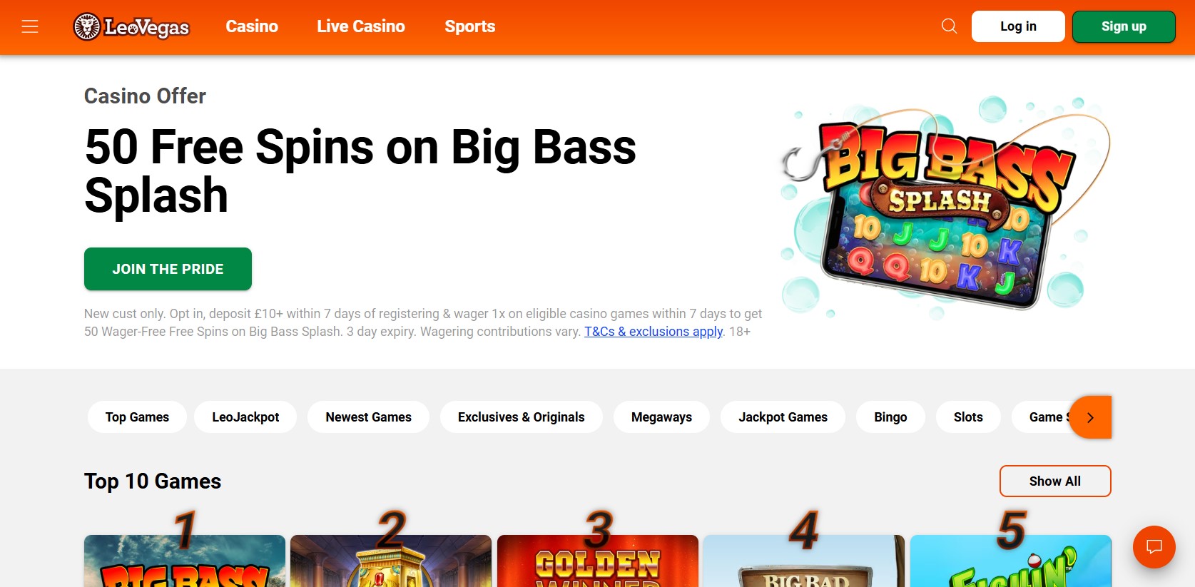 LeoVegas Casino Homepage