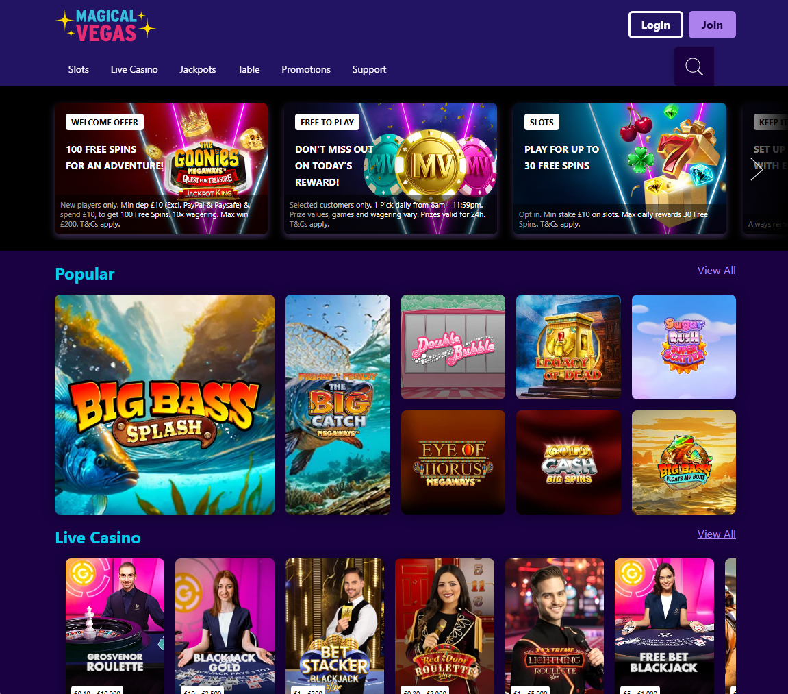 Magical Vegas Homepage