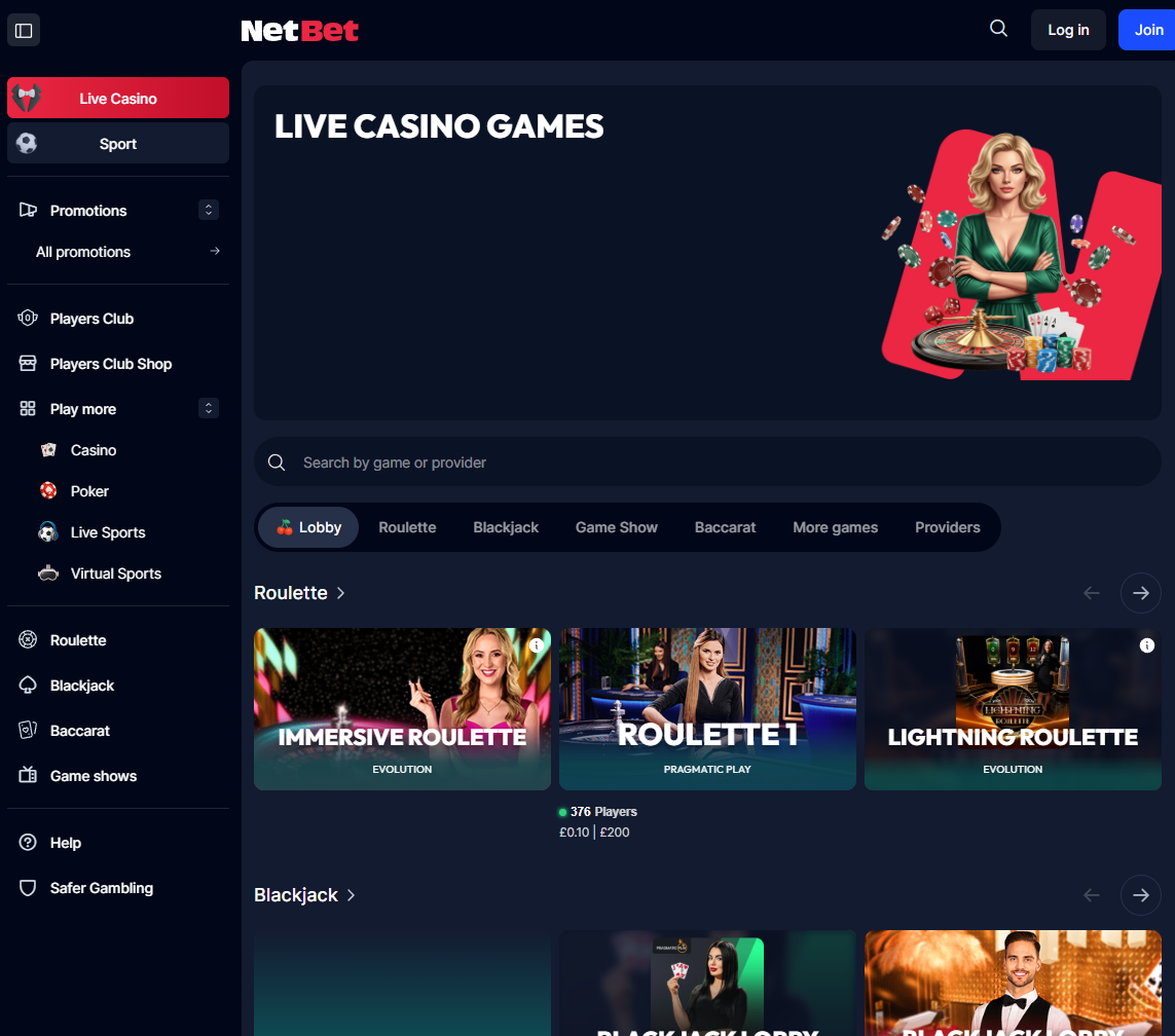 NetBet Casino Live Casino